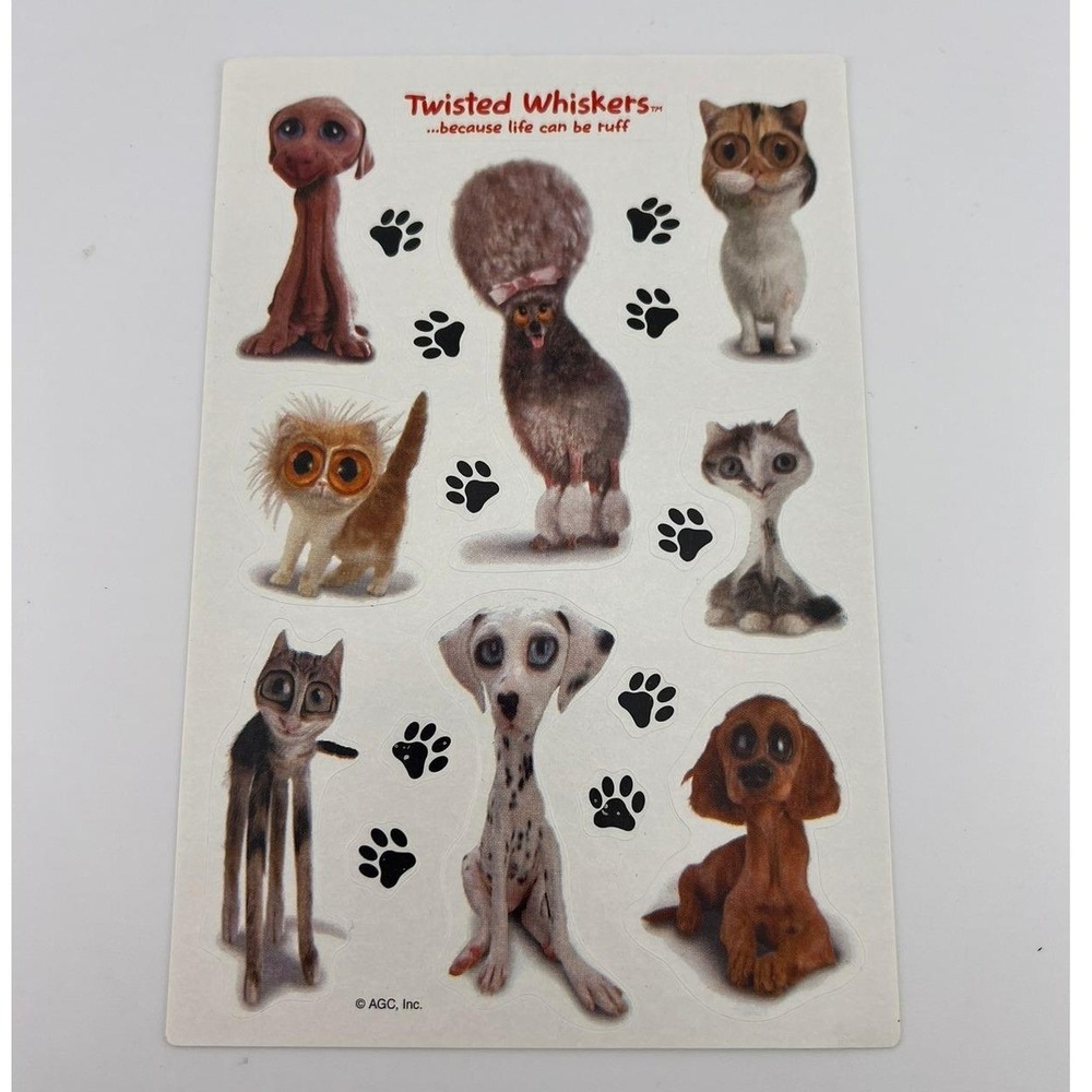 Twisted Whiskers AGC Dog Cat Sticker Sheet‎ Vintage Big Eye Pet Stickers